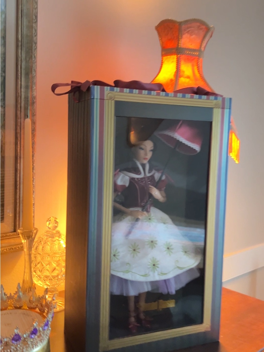 Disney Maroon and White Princess Doll with Parasol in Display Box